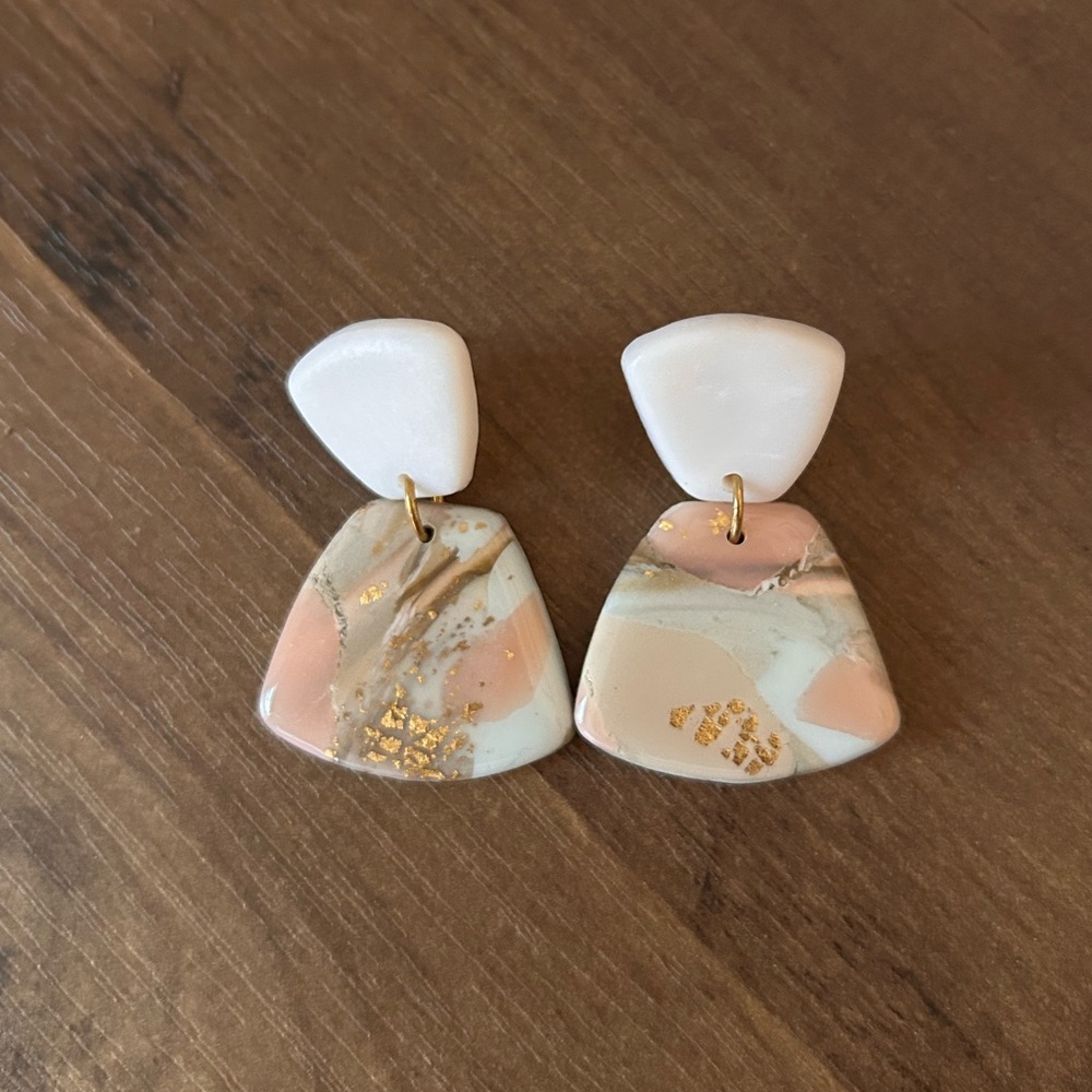 Pink and White Clay Earrings